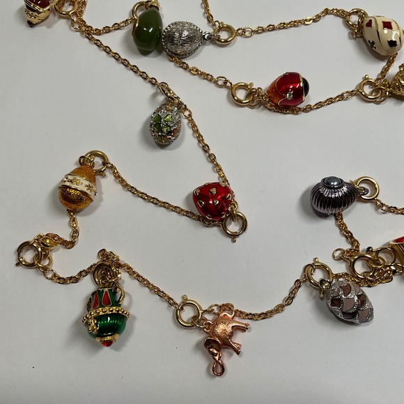 Joan Rivers 85 Inch Faberge Egg Charm Necklace Gold Tone Multi Color Enamel Long - Picture 6 of 11